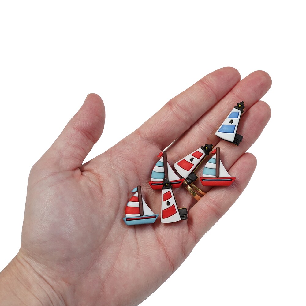 Beach Theme Decorative Buttons, 50-Piece Set, Summer Designs for Sewing, Crafting, Scrapbooking & DIY Projects with Seashells, Flip Flops, Sailboats, 3D Shank Style