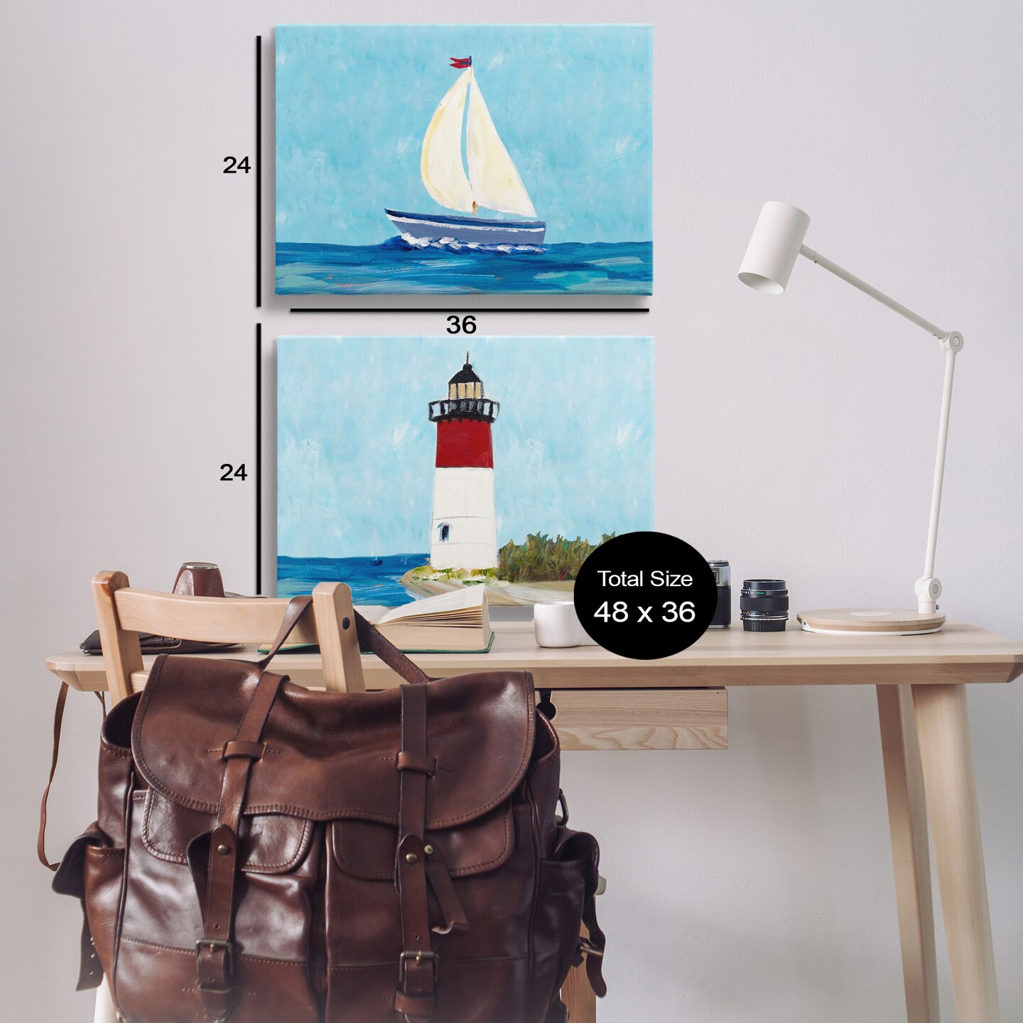 Stupell Industries Nautical Sail the Sea Lighthouse 2 pc Canvas Wall Art Set Design by Julie Derice