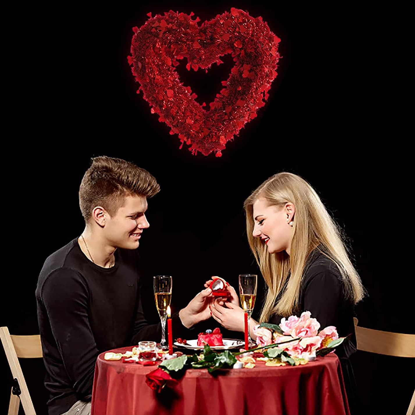 4E's Novelty 14" Valentines Wreath - Tinsel Wreath with Red Heart Design, Perfect Front Door Wreath, Sparkly Hanging Wreath for Romantic Decor