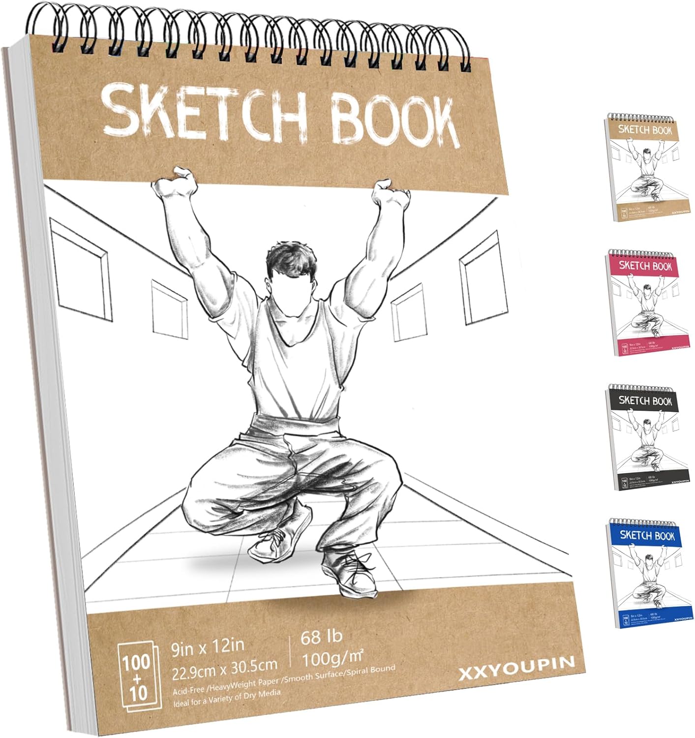 9 x 12 Inch Sketchbook,110-Sheets (68lb/100gsm) Top Spiral Bound Sketch Pad, Acid-Free Art Sketchbook for Artistic Drawing, Painting, Writing on Paper(1PACK