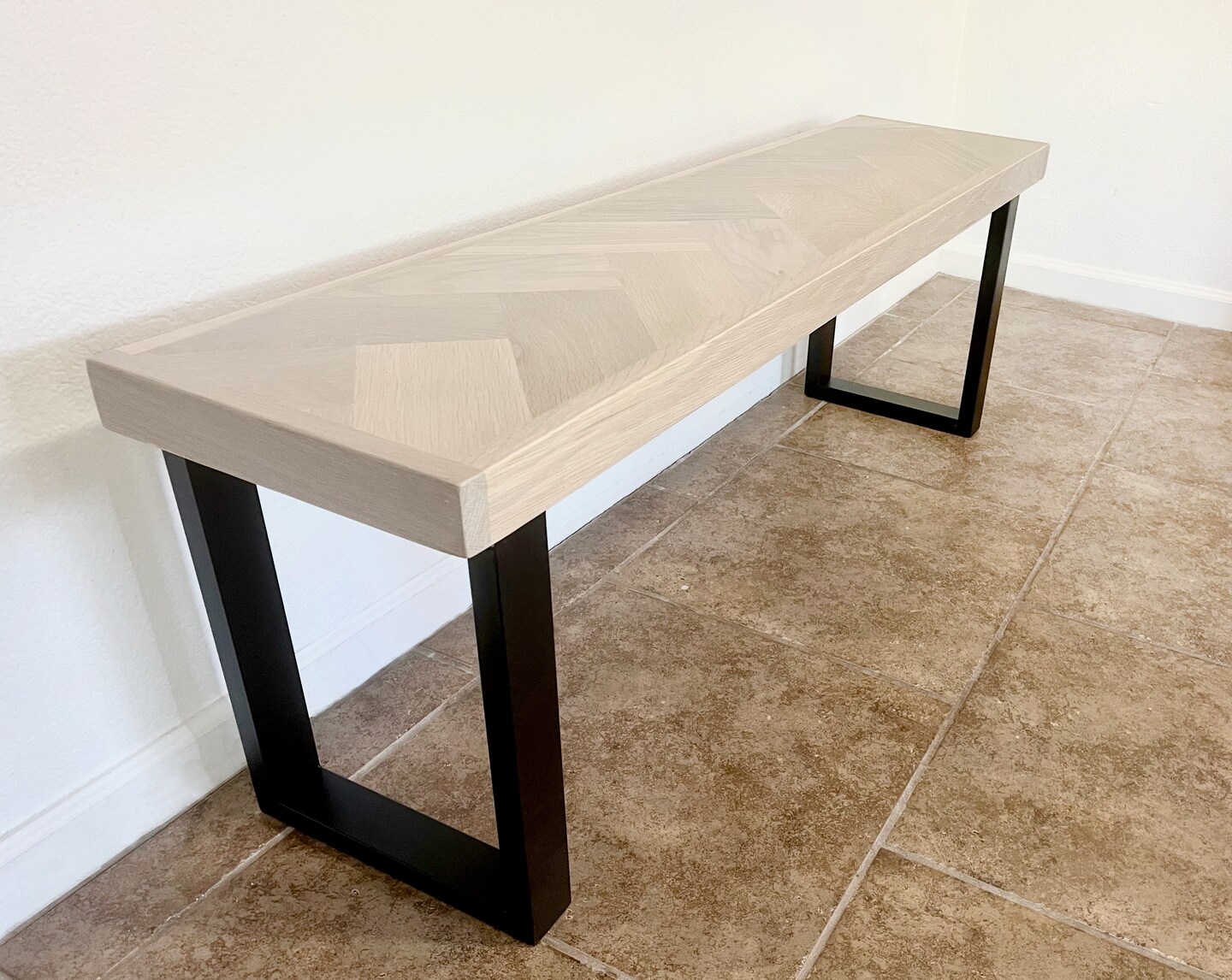 White Oak Wood Herringbone Bench | MakerPlace by Michaels