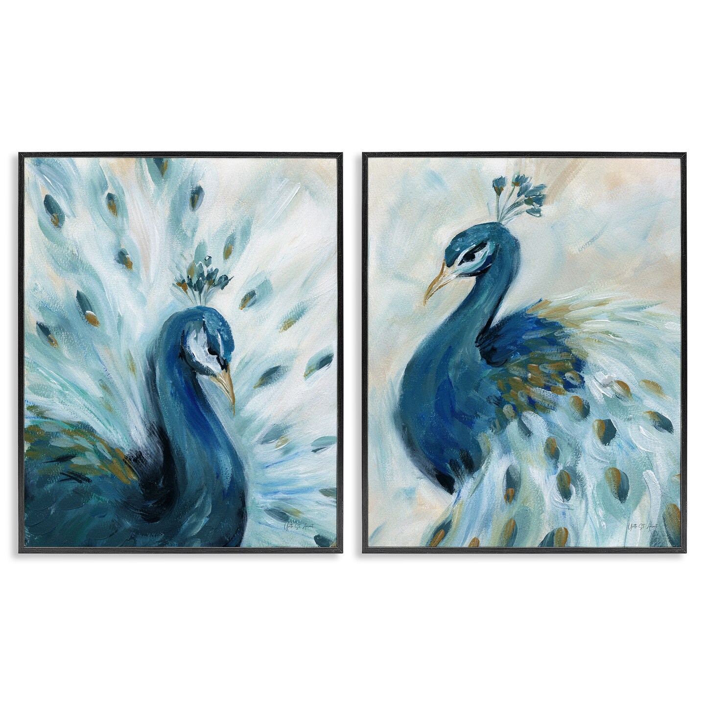 Stupell Industries Gentle Pretty Peacocks 2 pc Framed Giclee Wall Art Set Design by Yvette St. Amant
