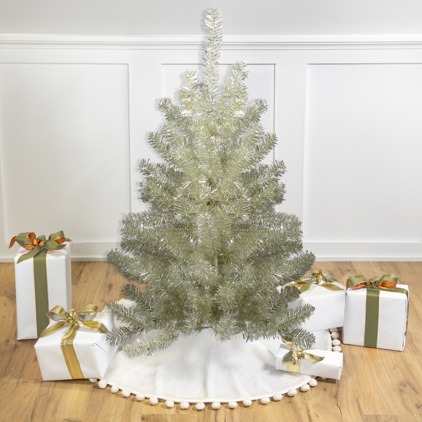 Northlight 3&#x27; Metallic Platinum Artificial Tinsel Christmas Tree - Unlit