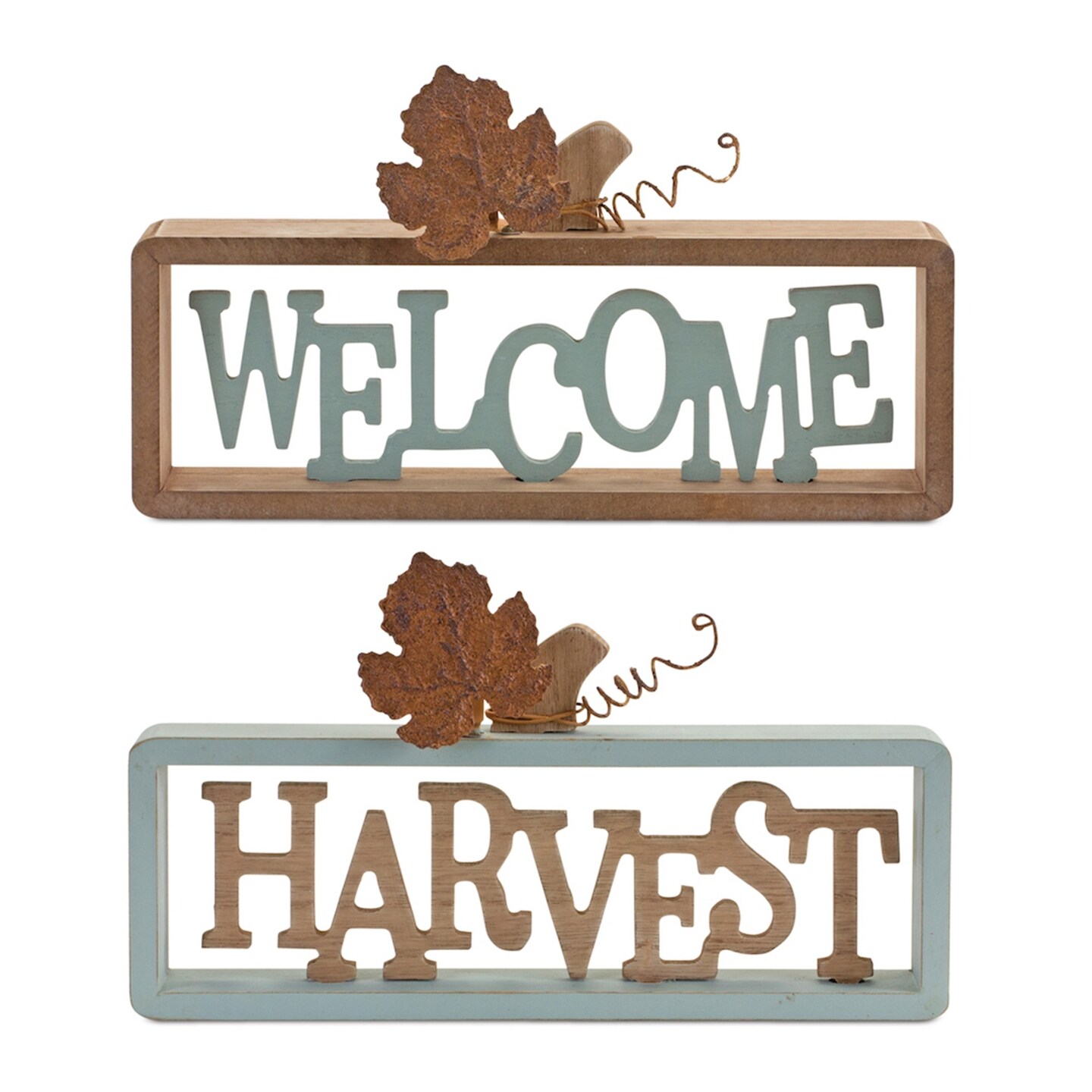 Melrose Welcome and Harvest Framed Sentiment Sign - 10&#x22; - Set of 2