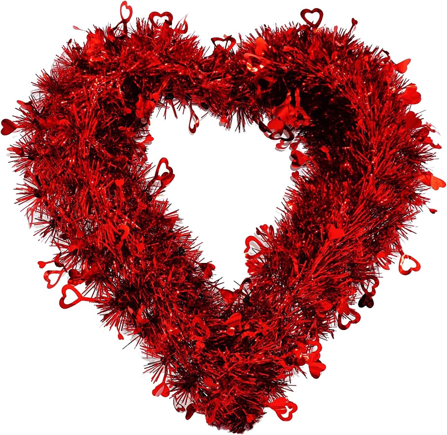 4E's Novelty 14" Valentines Wreath - Tinsel Wreath with Red Heart Design, Perfect Front Door Wreath, Sparkly Hanging Wreath for Romantic Decor