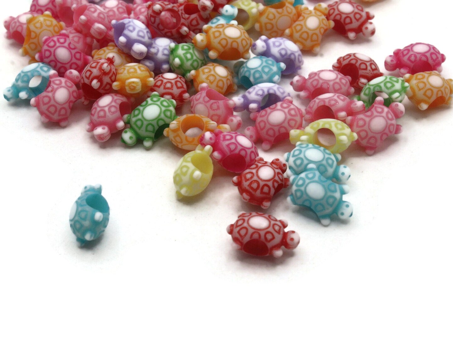 75 14mm Assorted Colors Large Hole Turtles Plastic Beads bI1