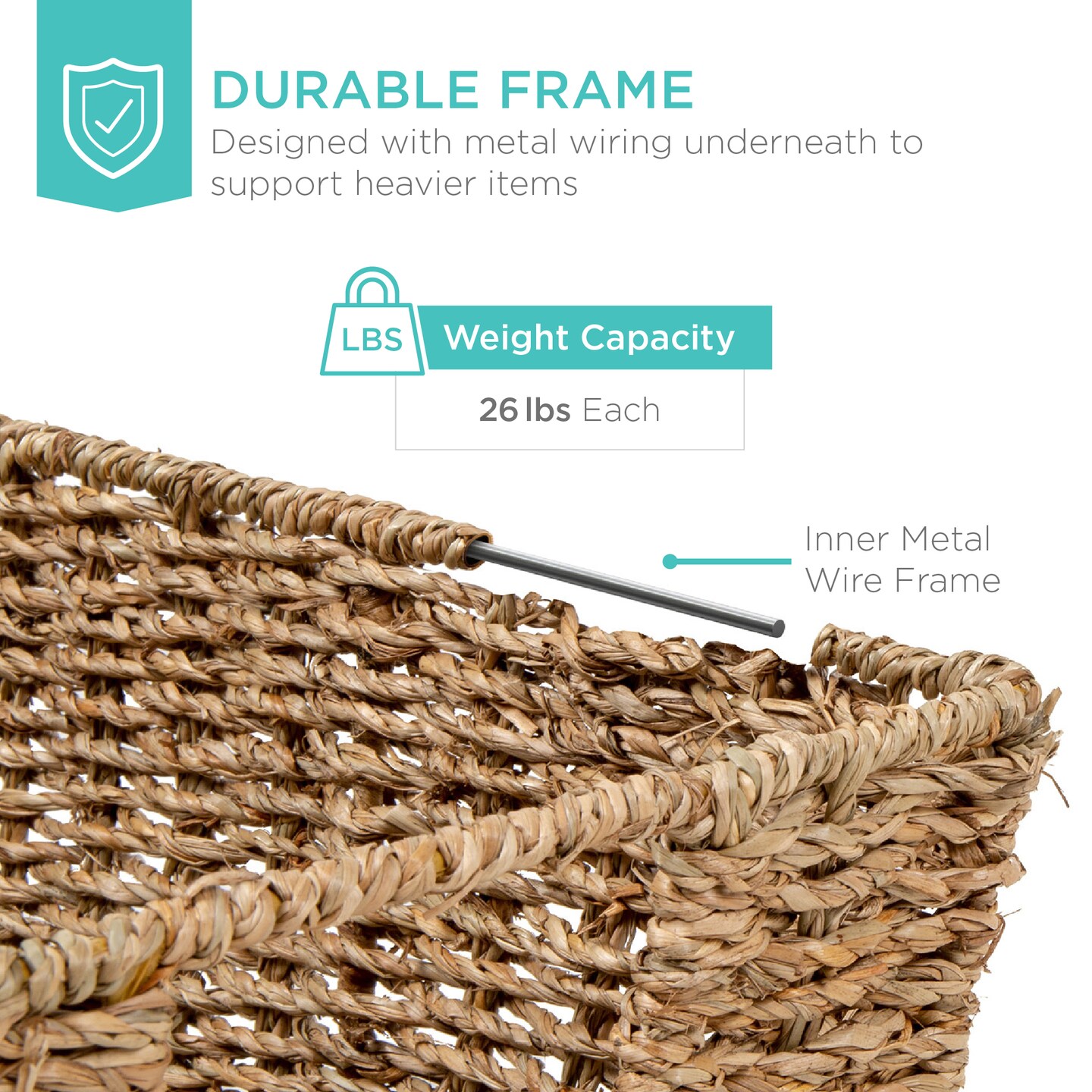 Best Choice Products Set of 4 Multipurpose Stackable Seagrass Storage Laundry Organizer Baskets w/ Handles