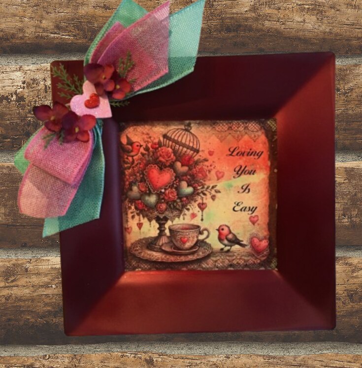 Dollar Tree Red Square Plastic Charger Plate Wall Art LOVING YOU IS EASY Valentine's Day Holiday Decor Handmade Gift Idea product 7