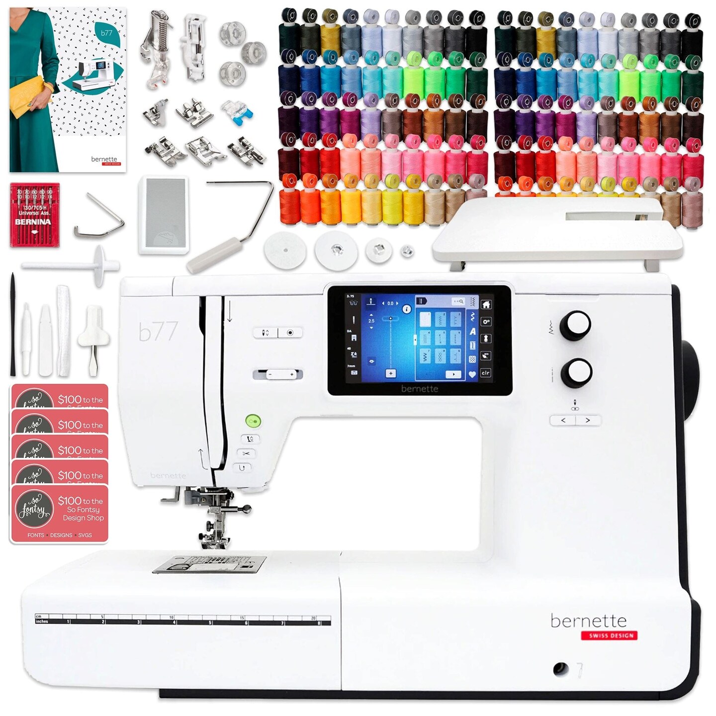 Bernette B77 Deco Sewing &#x26; Quilting Machine Bundle with 100 Thread Spools
