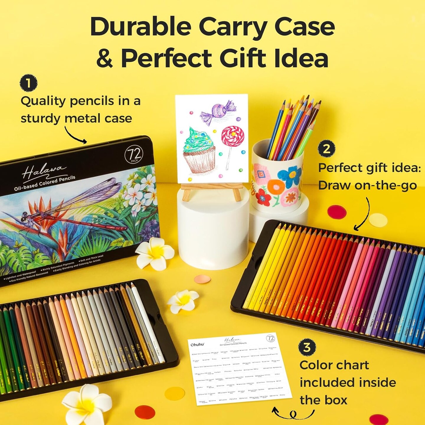 Ohuhu Colored Pencils 72-color: Oil-based Drawing Pencils for Coloring Portrait Sketching Landscape, Durable Soft Core, Professional Color Pencils 72 Pack for Artist, Adult & Beginners, Halawa Series