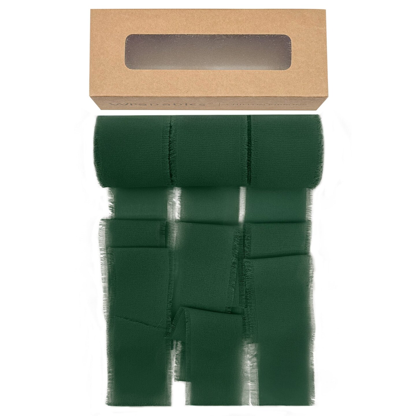 Wrapables Fringe Chiffon Ribbons, 1.5 Inch x 7 Yd Frayed Edges Chiffon Ribbons for Wedding Invitations, Bridal Bouquet, Gift Wrapping, DIY Arts & Crafts (Set of 3), Dark Green