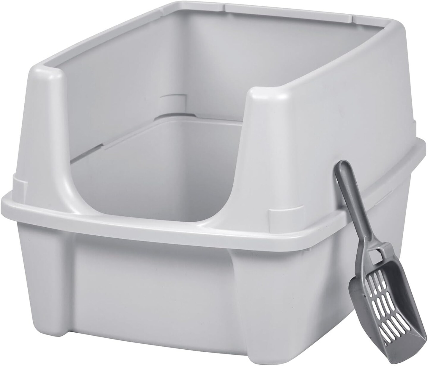 IRIS USA Open Top Cat Litter Tray with Scoop and Scatter Shield, Silver