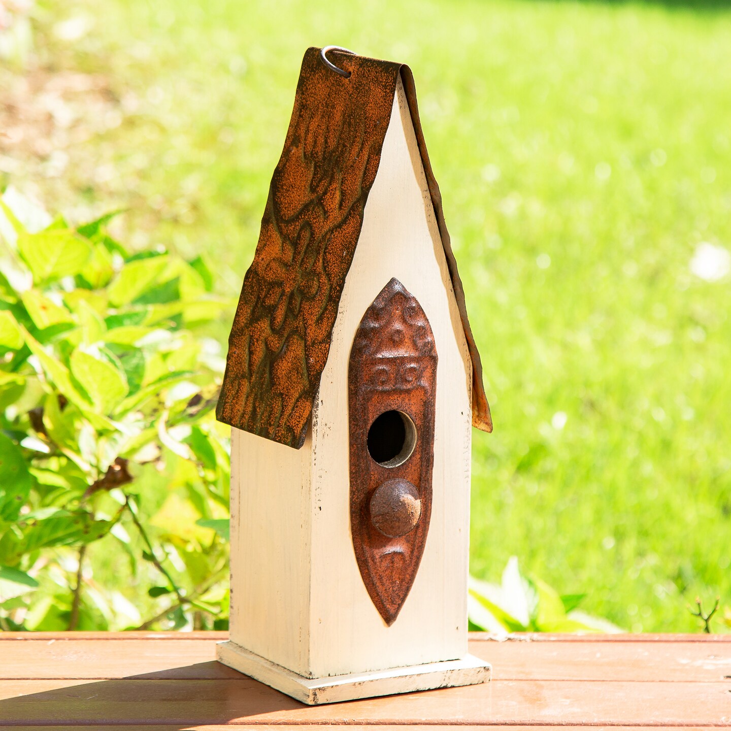 Set of 2 13.25''H Distressed Solid Wood Slim Cottage Decorative Outdoor Garden Birdhouse