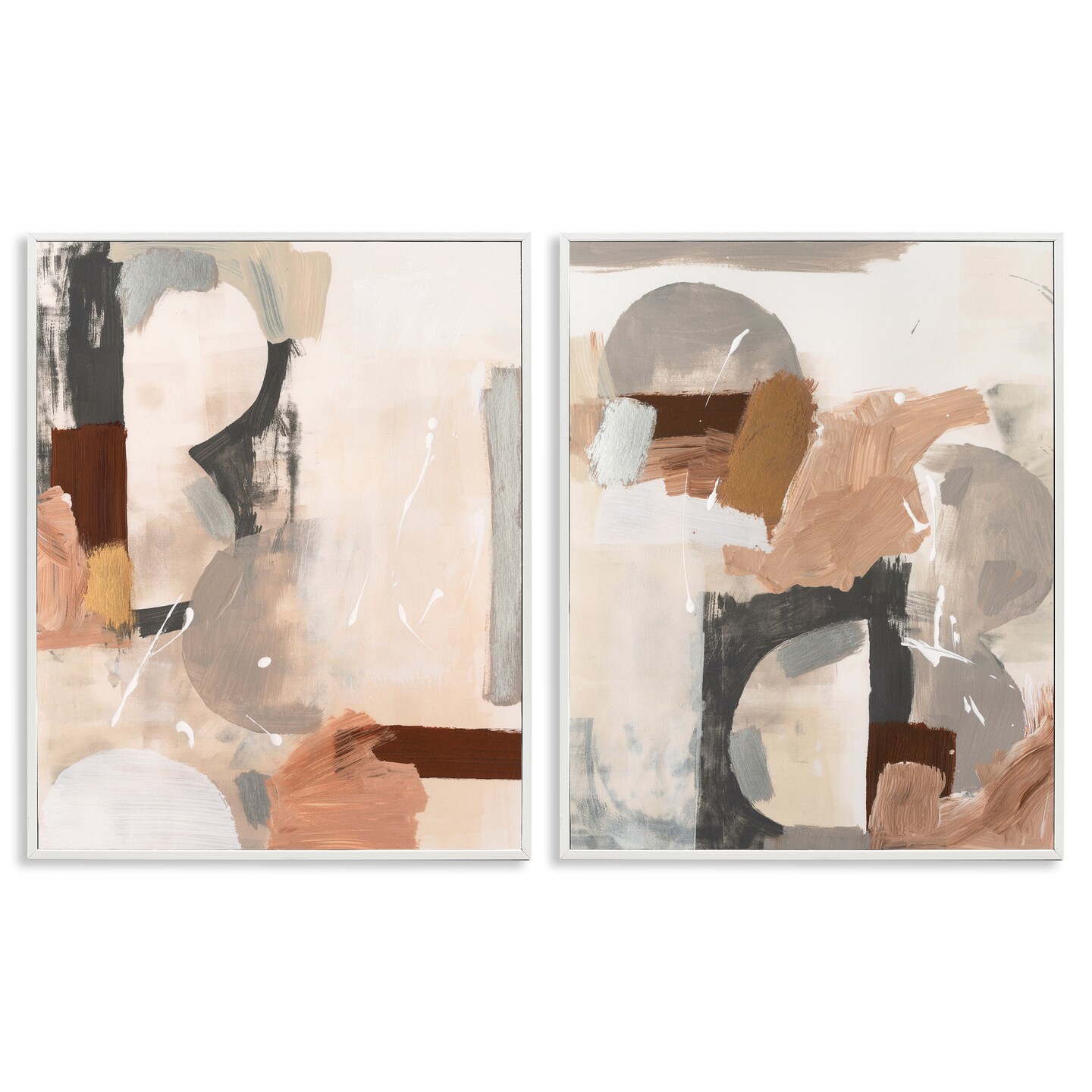 Stupell Industries Abstract Neutral Shapes Brown 2 pc Framed Giclee Wall Art Set Design by Victoria Barnes