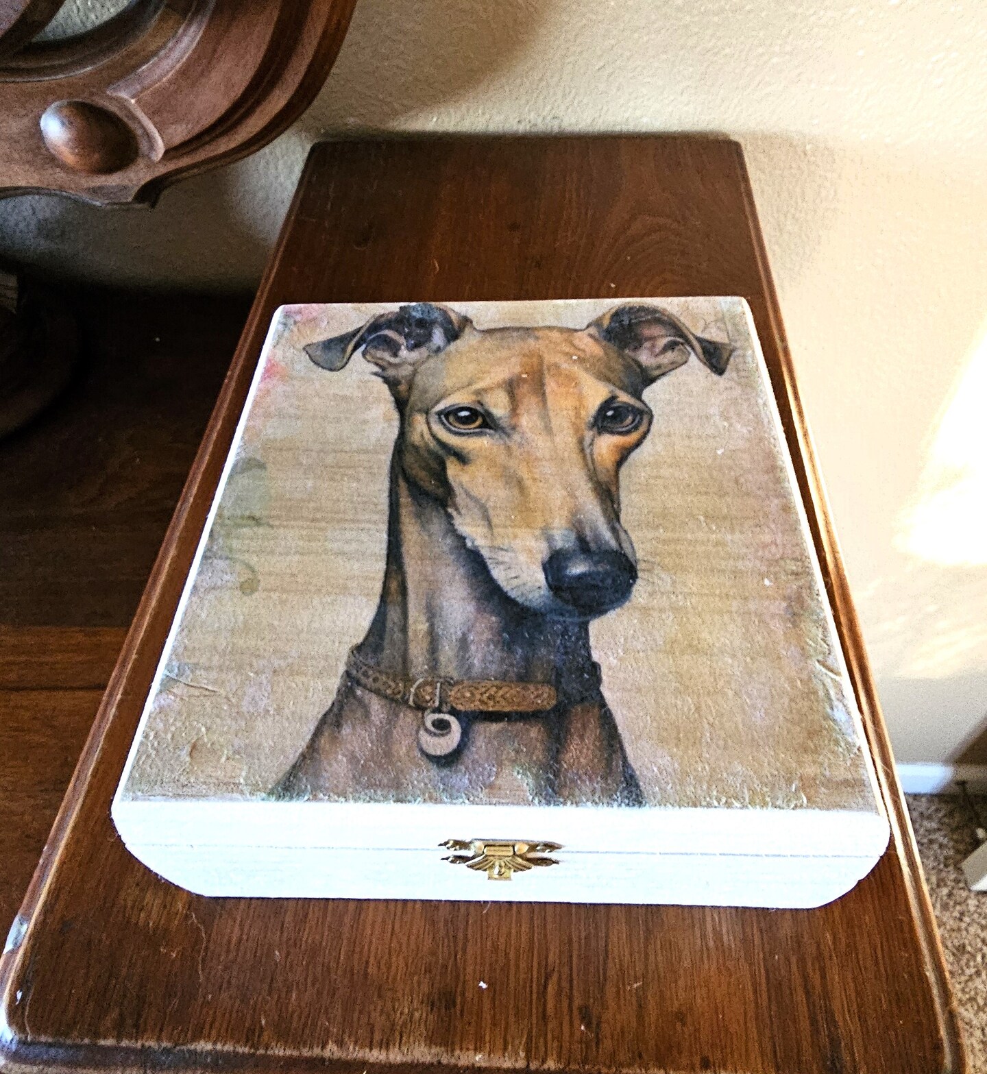 Greyhound Box Vintage Look, Stained Wood Trinket Box | MakerPlace