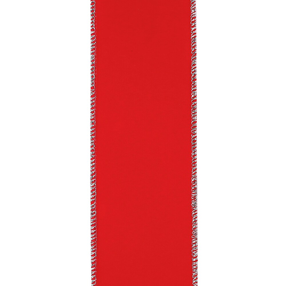 Outdoor Ribbon --- 1-1/2 inch x 10 yards - Value Velvet Wired Edge Ribbon -- Red / Silver Color