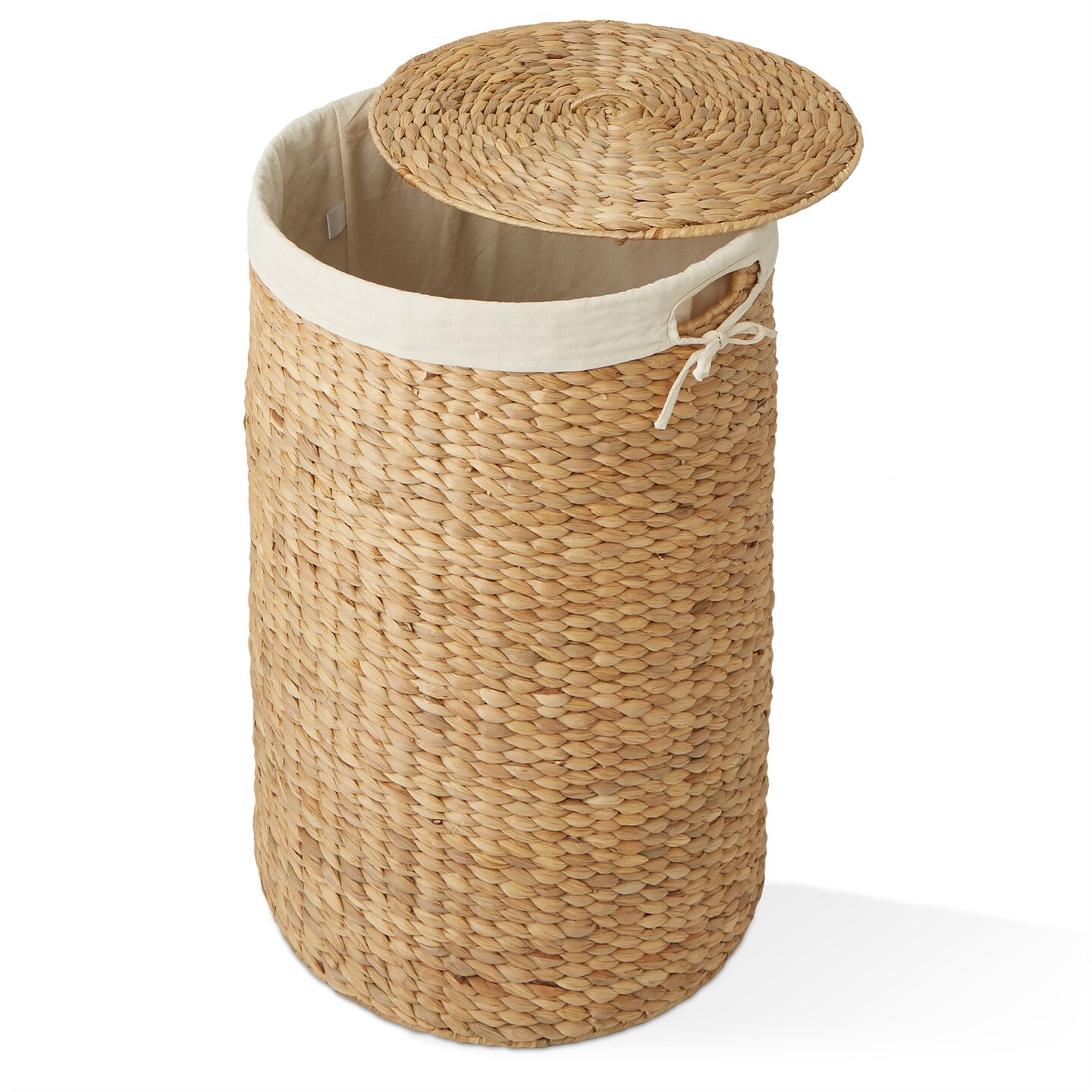 Casafield Round Laundry Hamper with Lid and Removable Liner Bag, Woven Water Hyacinth Wicker Laundry Basket for Clothes and Towels