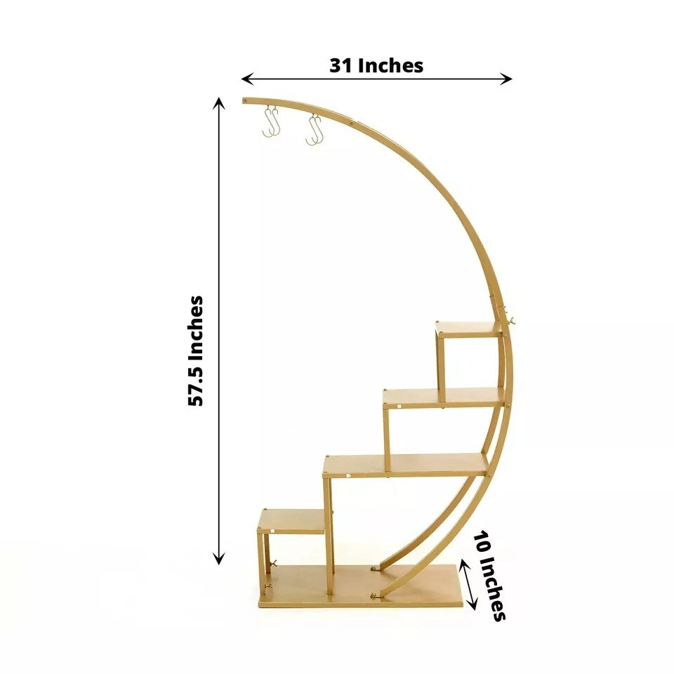 4.5 feet Gold 4 Tier Metal DISPLAY STAND Half Moon Ladder Plant Shelf Rack Party