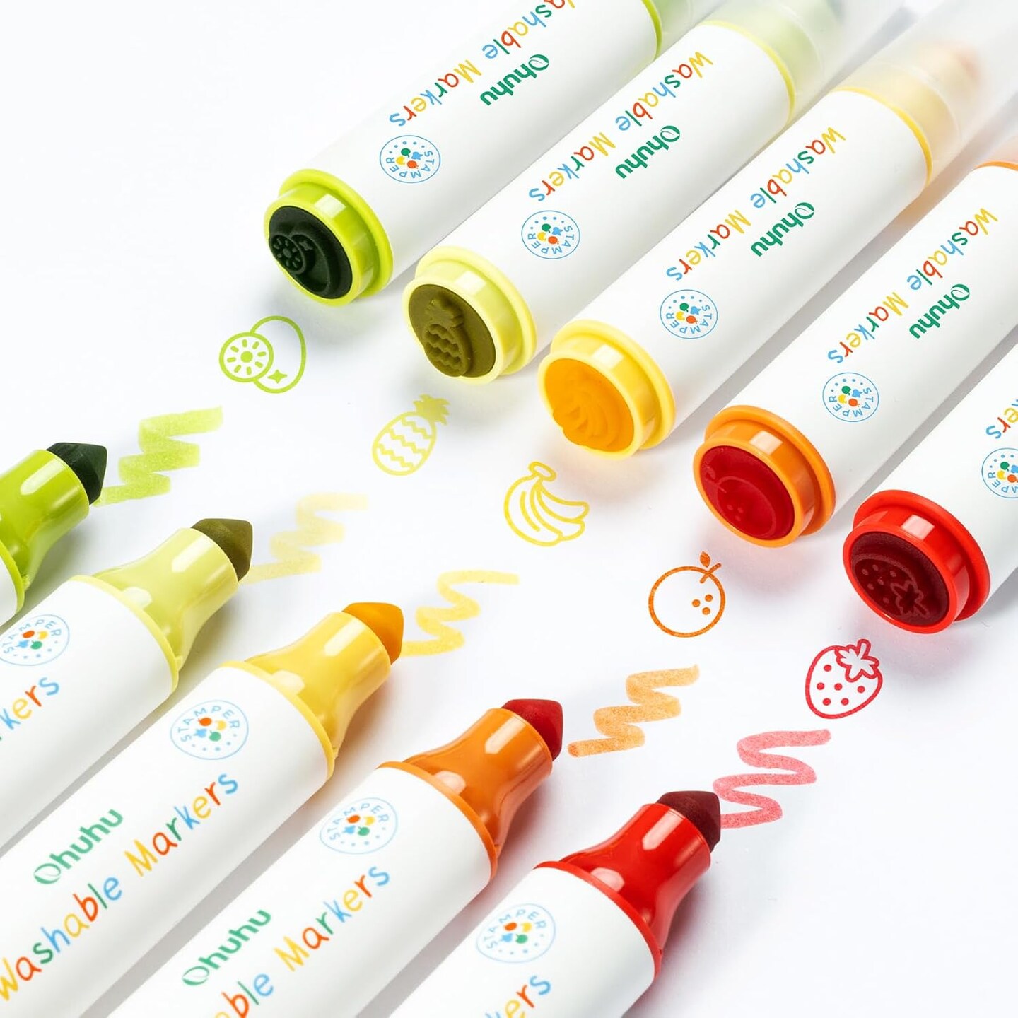 Ohuhu Stamper Washable Markers for Kids 12 Colors Water-based Dual Tips Stamp &#x26; Broad Line Tip Kids Markers Coloring Markers for Kids Preschool Classroom Supplies Age 3+
