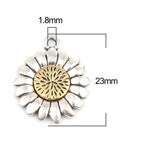 *10* 23x19mm 2 Tone Antique Silver/Gold Sunflower Charms
