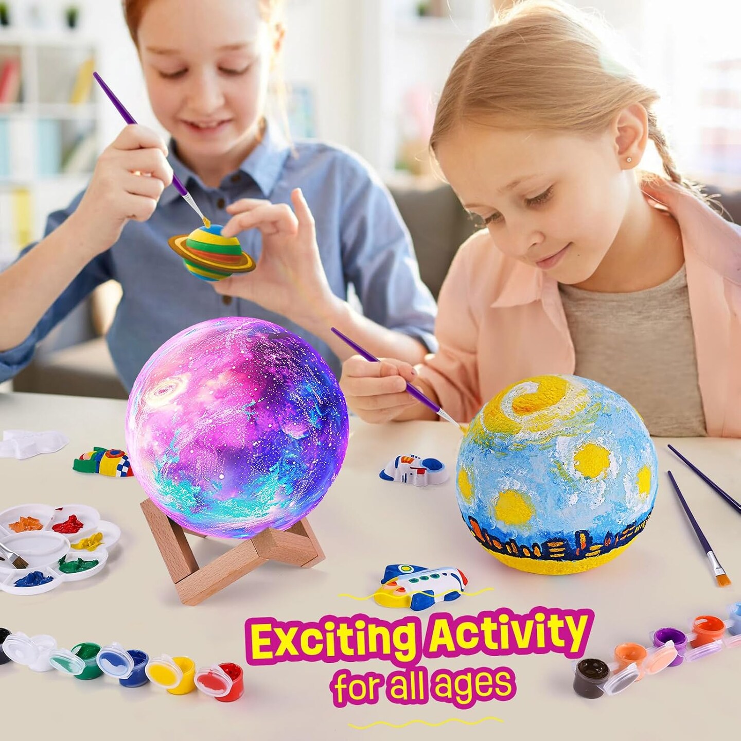 Paint Your Own Moon Lamp Kit, DIY 3D Space Moon Night Light, Art Supplies Arts &#x26; Crafts Kit, Arts and Crafts for Kids Ages 8-12, Toys Girls Boy Birthday Gift Ages3 4 5 6 7 8 9 10 11 12+