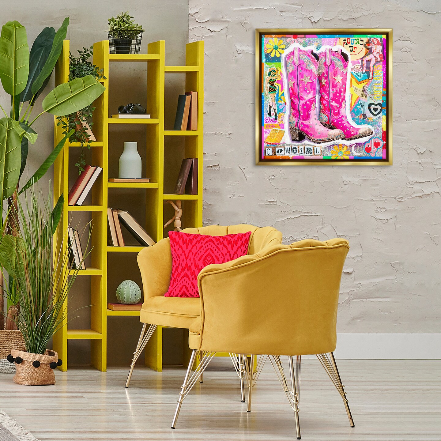 Stupell Industries Groovy Vintage Cowgirl Collage Framed Floater Canvas Wall Art Design by Jess Stempel