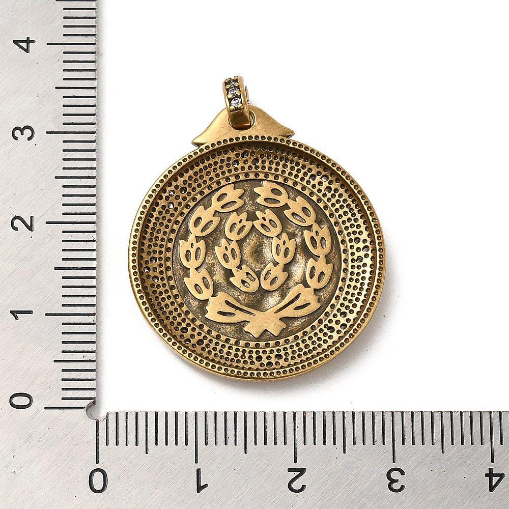 30x27mm Long Lasting Gold Plated Brass Micro Pave Cubic Zirconia Greek Coin Pendant