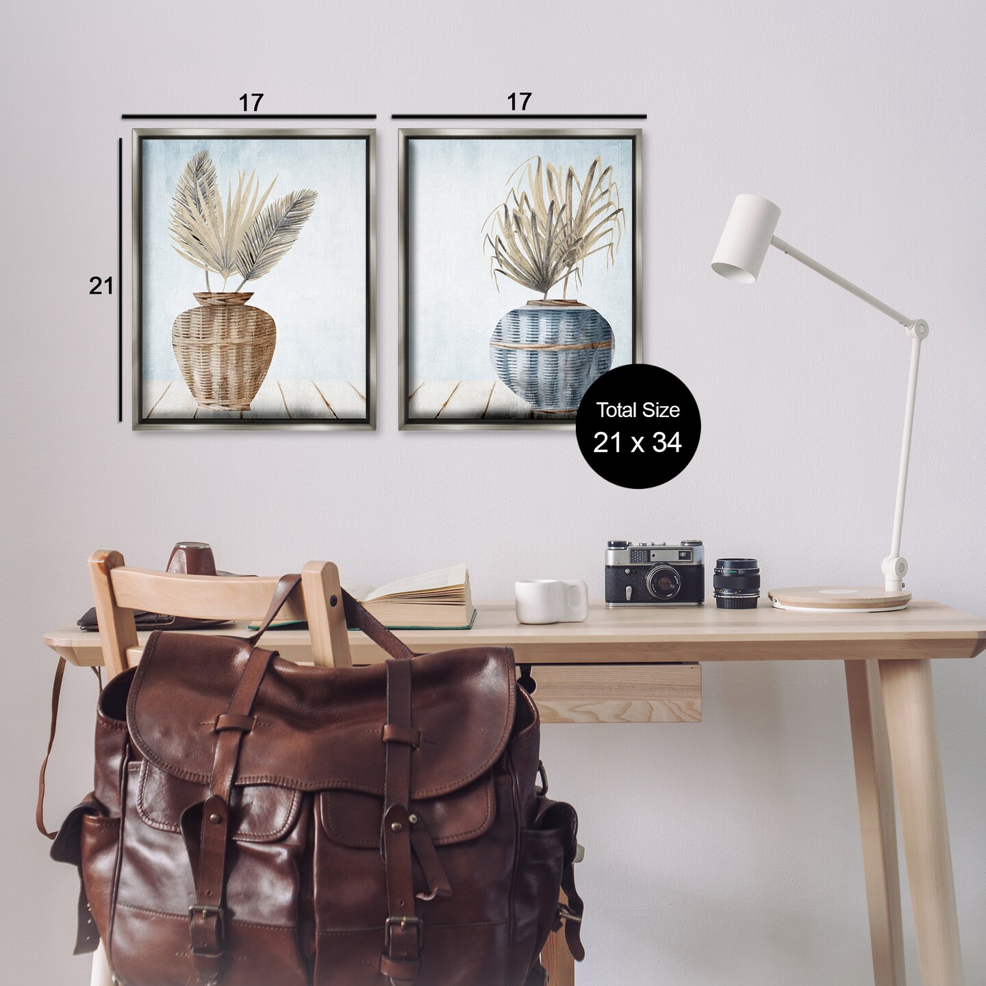 Stupell Industries Palms in Rattan Planters 2 pc Framed Floater Canvas Wall Art Set Design by Kim Allen