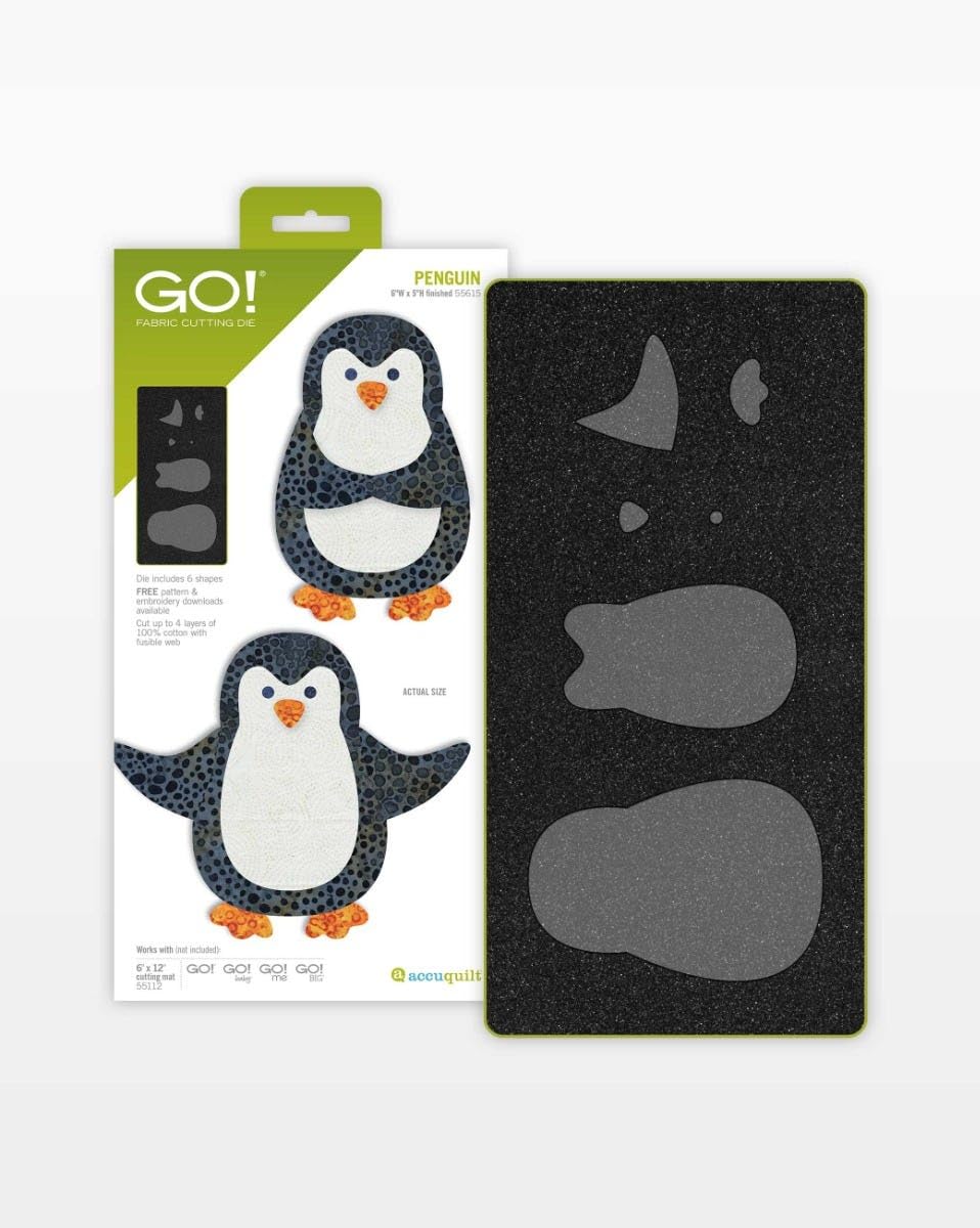 AccuQuilt GO! Penguin Die - Perfect for Quilting Projects, Cut Shapes for Appliqu&#xE9; &#x26; Scrapbooking, 3 5/8&#x22; x 5 1/8&#x22; Rectangles, Easy to Use Fabric Cutting Machine