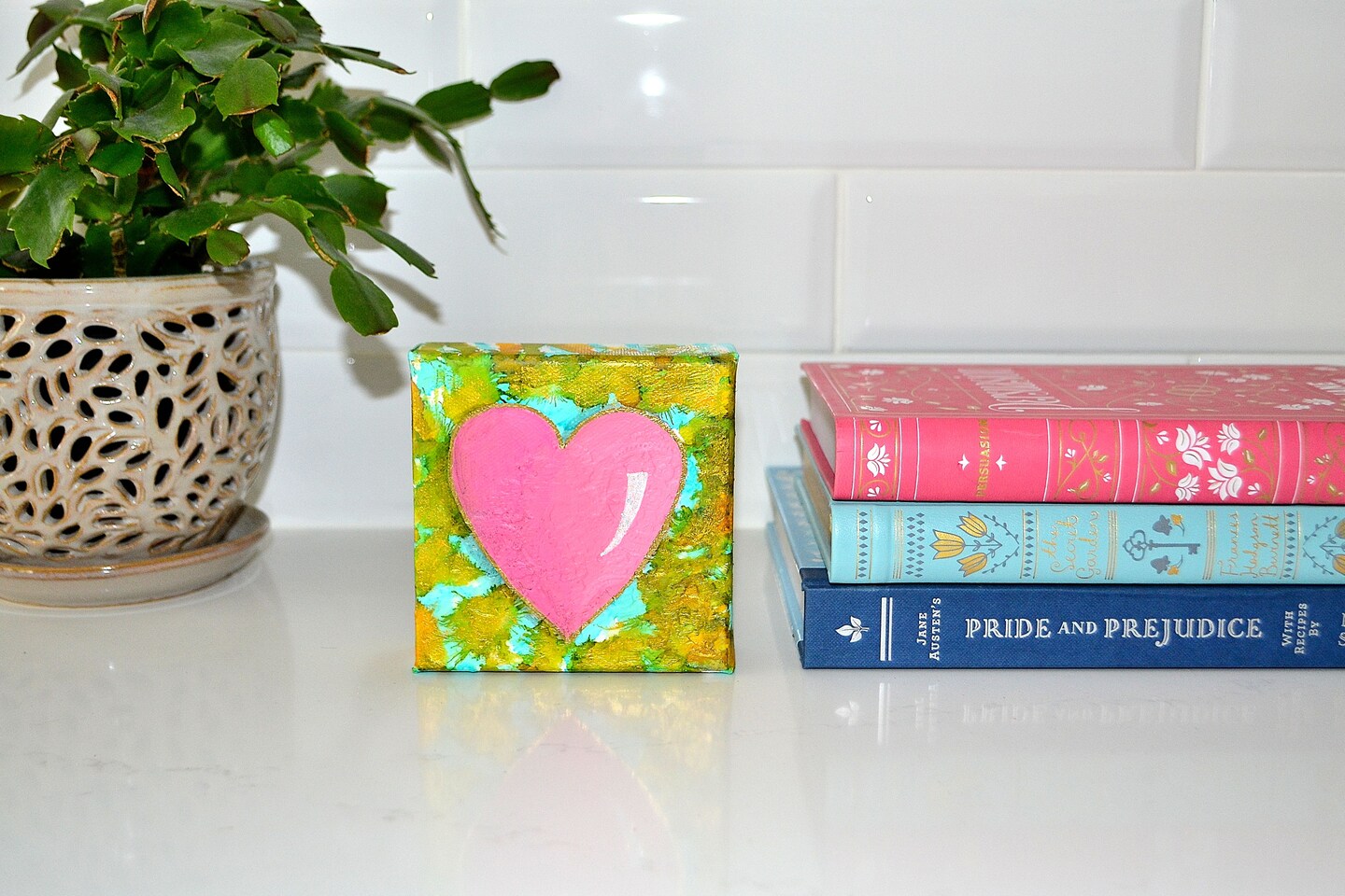 Abstract Rose Pink Heart Painting – 4x4 Inch Acrylic Canvas, Handmade Shelf Decor product 2