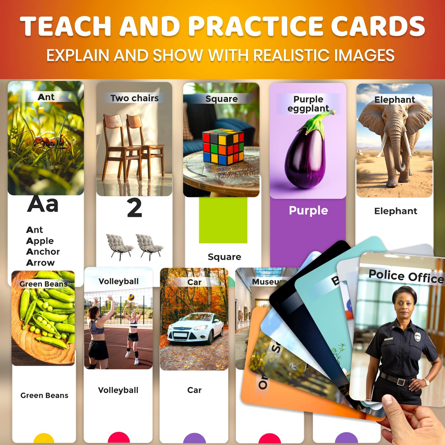 260 Flash Cards with Realistic Images for Kids