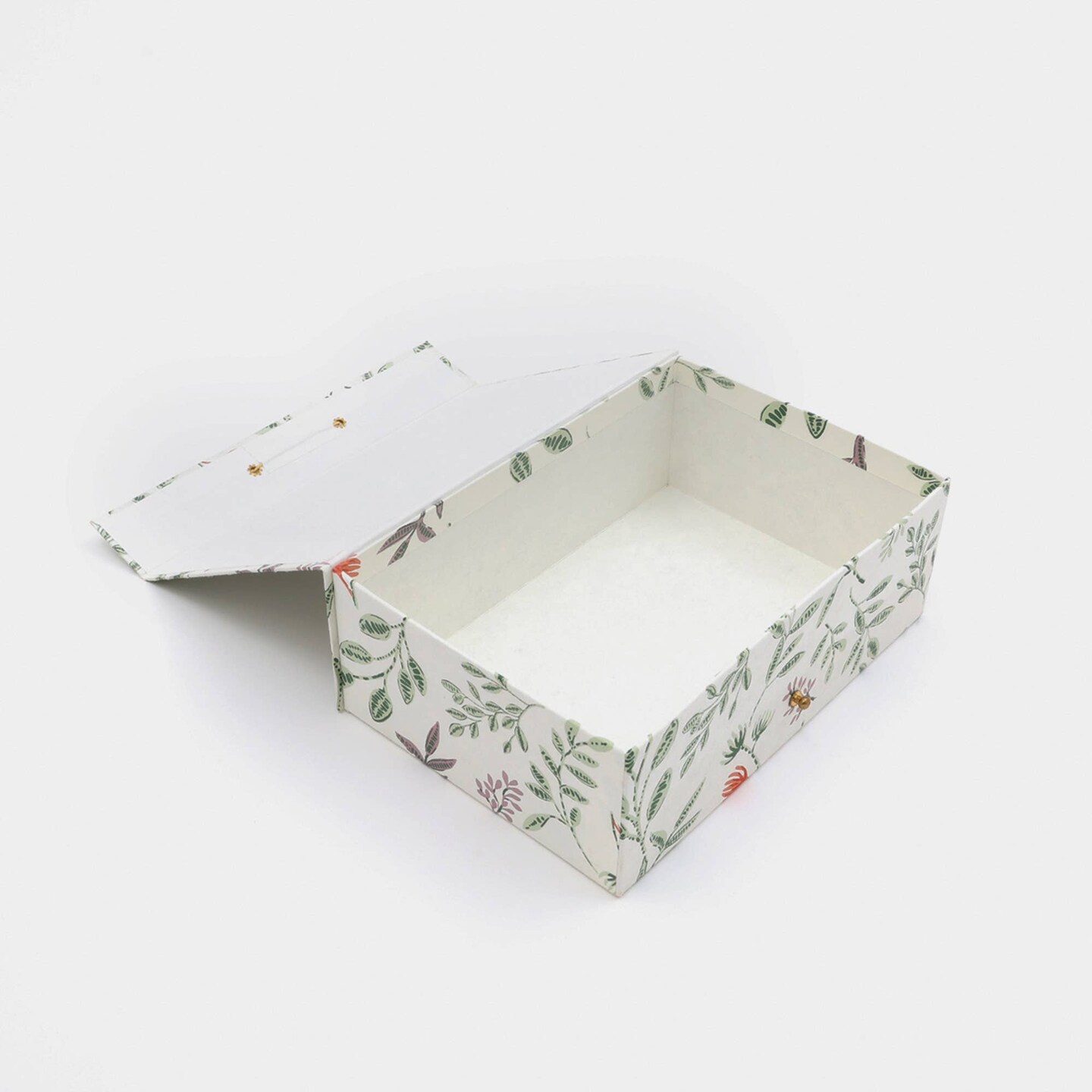Handmade paper &#x26; Cardboard Rectangular Gift Box in Off white/Green - 11 X 4 Inch