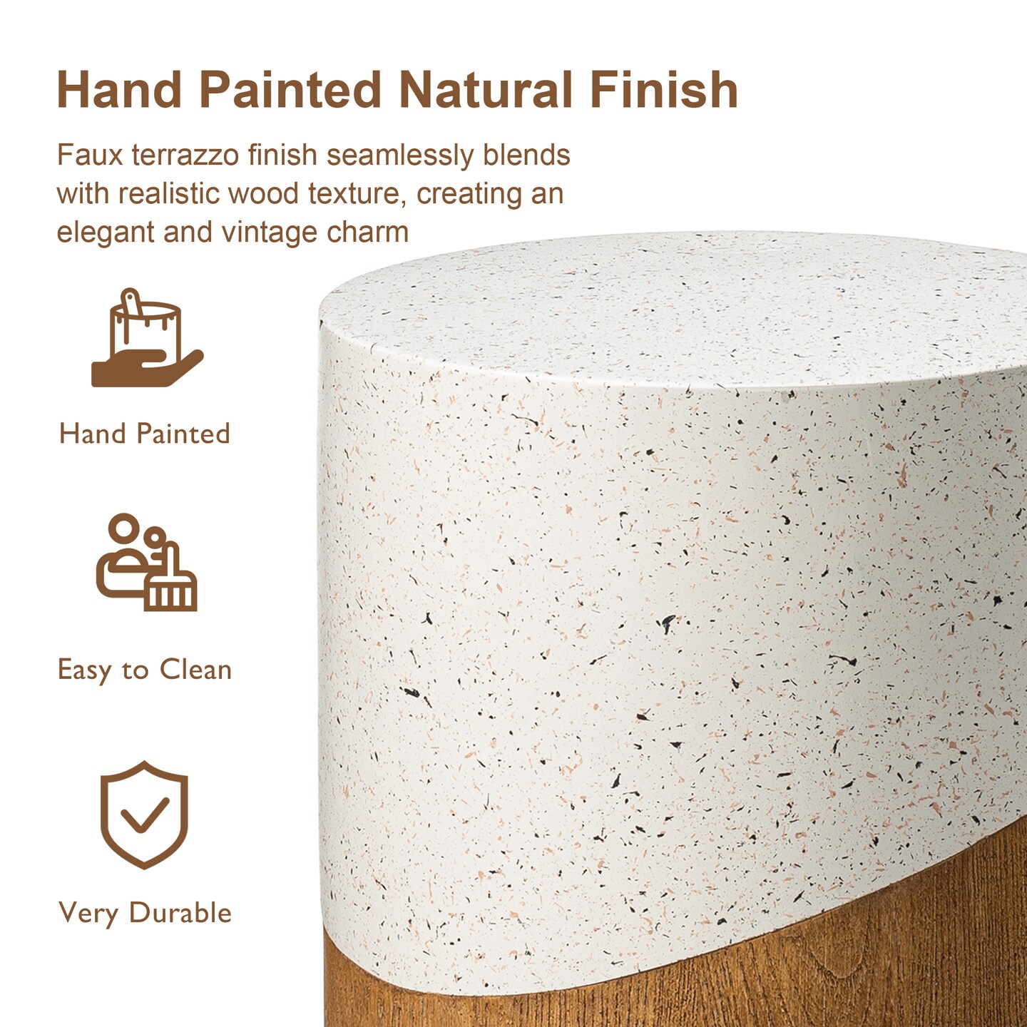 Set of 2 17.25"H Multi-functional MGO Faux Terrazzo and Wood Texture Garden Stool or Planter Stand or Accent Table