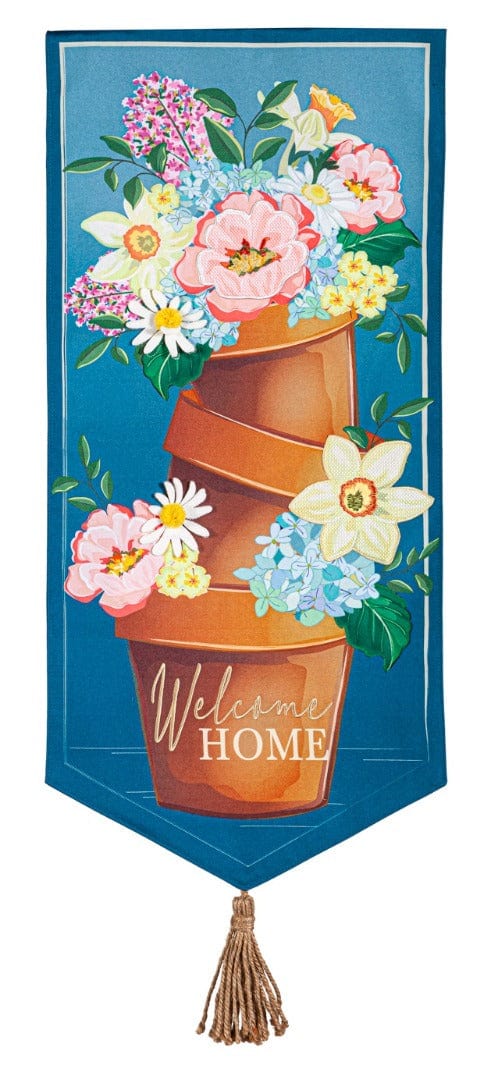 Welcome Home Flower Pots Long Garden Flag 2 Sided XL