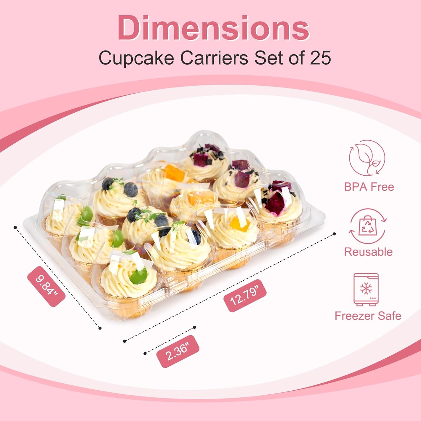 Cupcake Carrier 12 Pack*12 Sets, Stackable Plastic Cupcake Containers Boxes 12 Count, Clear Cupcake Holder with Detachable High Dome Lid, Disposable Cupcake Storage Containers Cupcake Trays