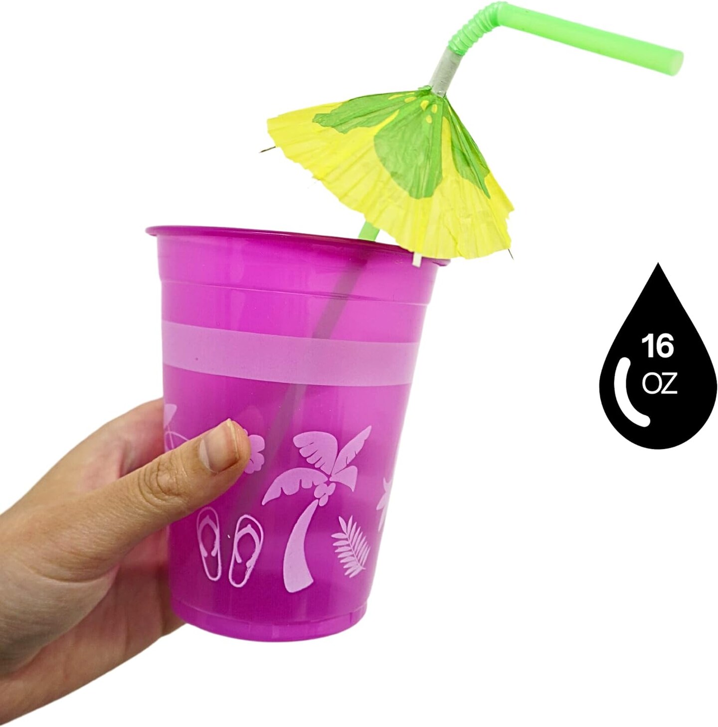 4E's Novelty 48 Pack Tropical Party Cups with Parasol Straws for Hawaiian Party Decor, Luau, Pool & Birthday Celebrations