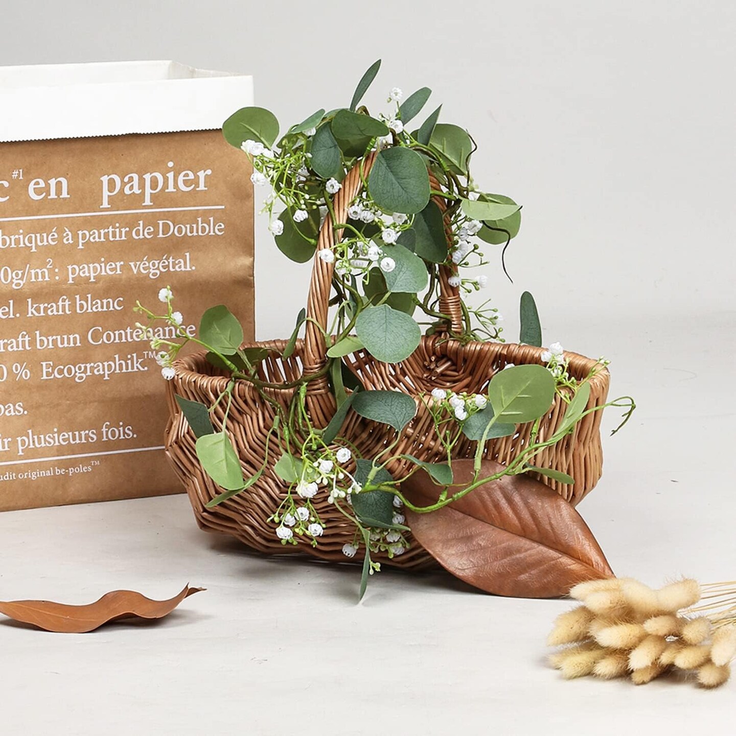 4-Pack 5.57 Ft Artificial Eucalyptus Garland with Baby’s Breath Flowers