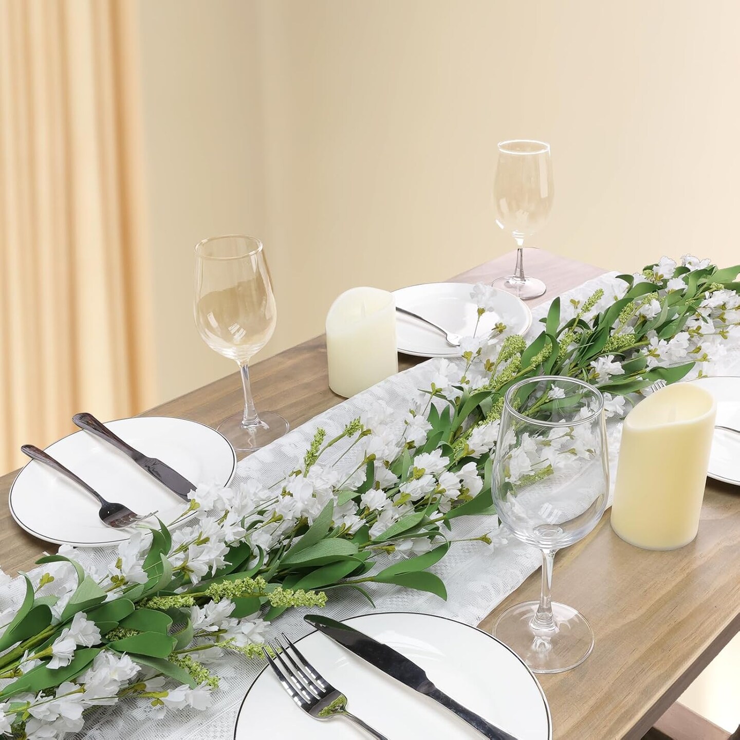 Flower Garland 6 Ft Spring/Summer Floral Garland for Mantle All Year Round Paper Decor for Indoor/Outdoor Home Wedding Arch Porch Staircase Backdrop (White)