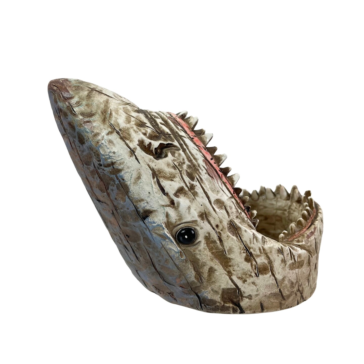 Distressed Wood Finish Resin Shark Wine Bottle Holder &#x2013; 7 Inches Long