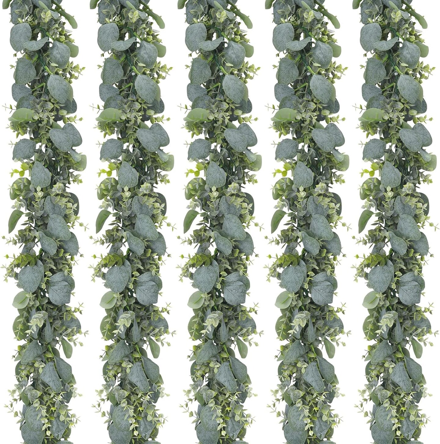5pcs 5.5ft Artificial Eucalyptus Garland Fake Silver Dollar Eucalyptus Greenery Garland Vines Table Runner for Wedding Arch Backdrop Table Centerpiece Home Mantle Decor