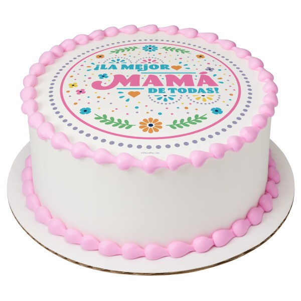 La Mejor Mama de Todas! Edible Cake Topper Image 7.5 Round