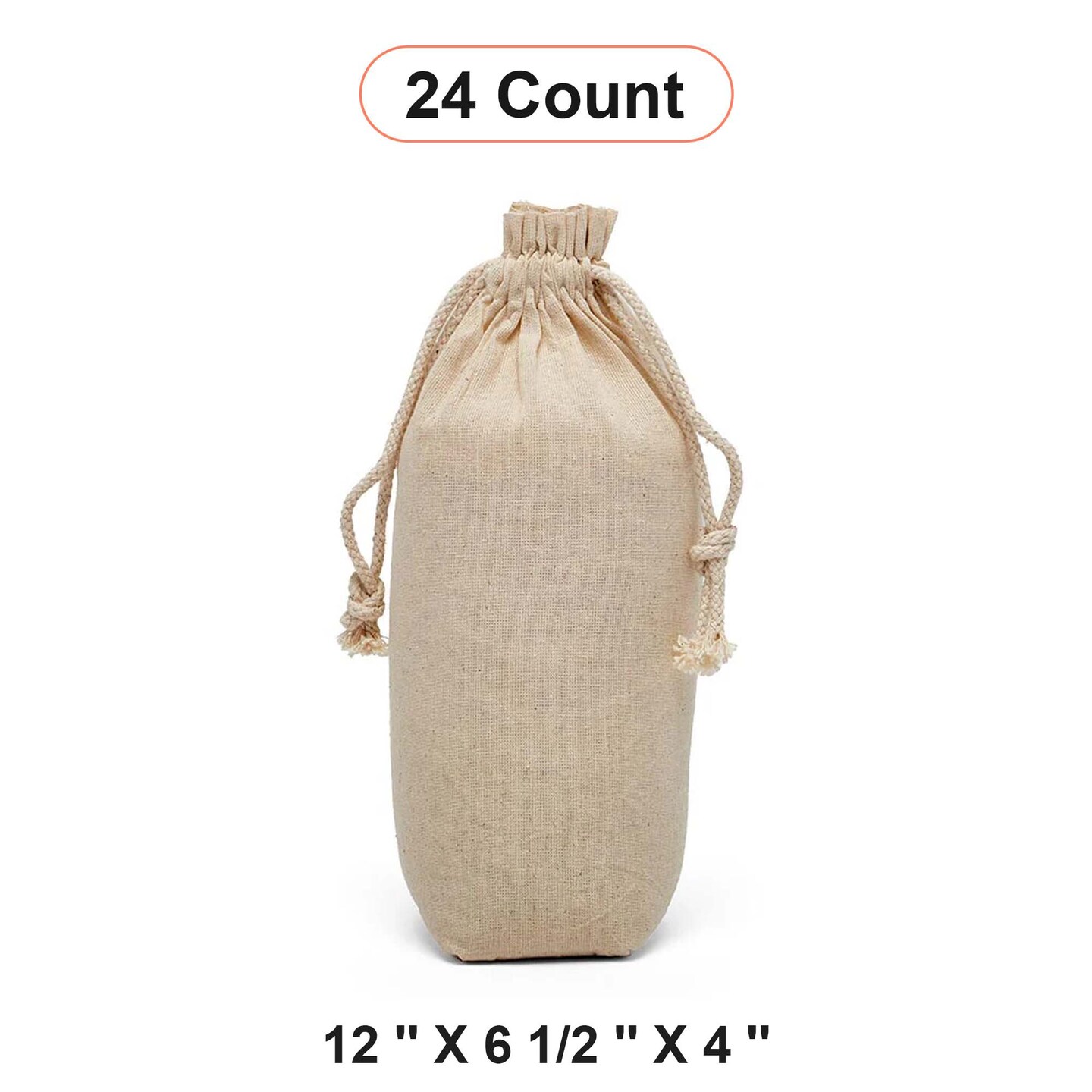 Natural Cotton Muslin Drawstring Pouches Bags 12&#x22; x 6 1/2&#x22; x 4&#x22;