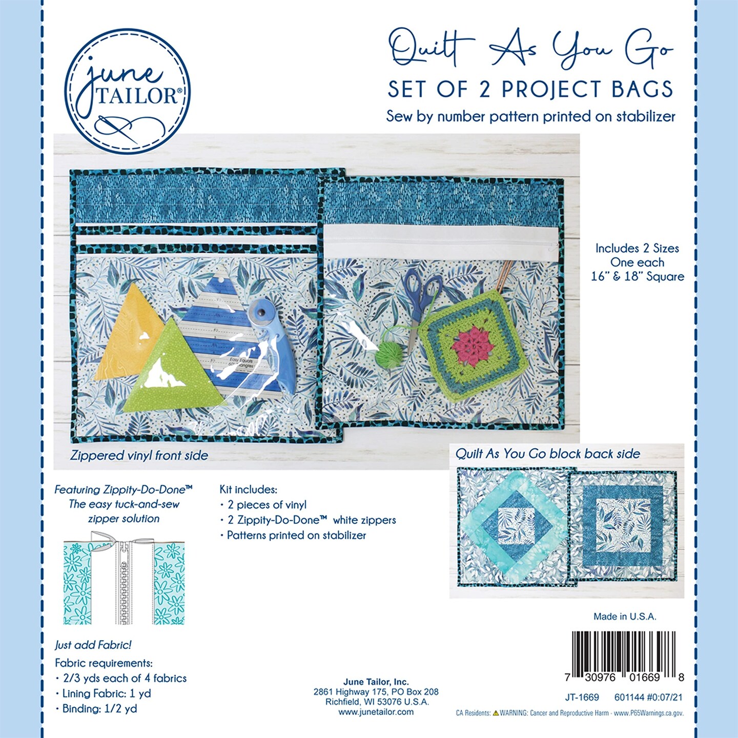 June Tailor KIT Project Bag, White Zippity-do-Done(tm)