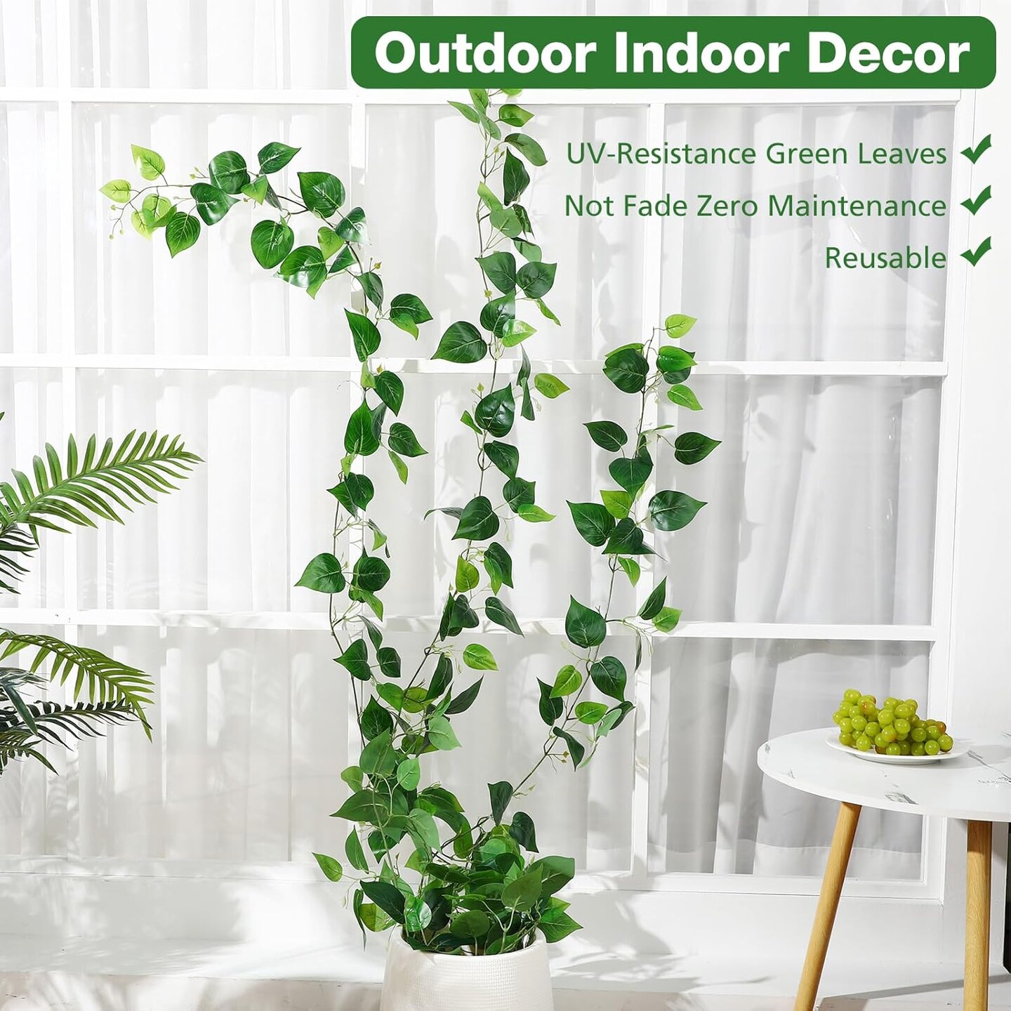 12 Pcs 5.6ft Artificial Wedding Scindapsus Vines Garland Faux Vine Garlands Realistic Plastic Leaves Fake Hanging Greenery Plant for Wedding Centerpiece Table Party Indoor Outdoor Wall Decor