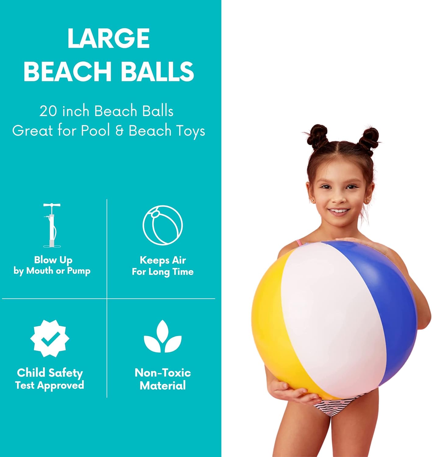 4E&#x27;s Novelty HUGE Beach Balls 3 Pack Large Inflatable Beach Balls &#x2013; 20&#x22; Classic Rainbow Pool Balls for Swimming Pool