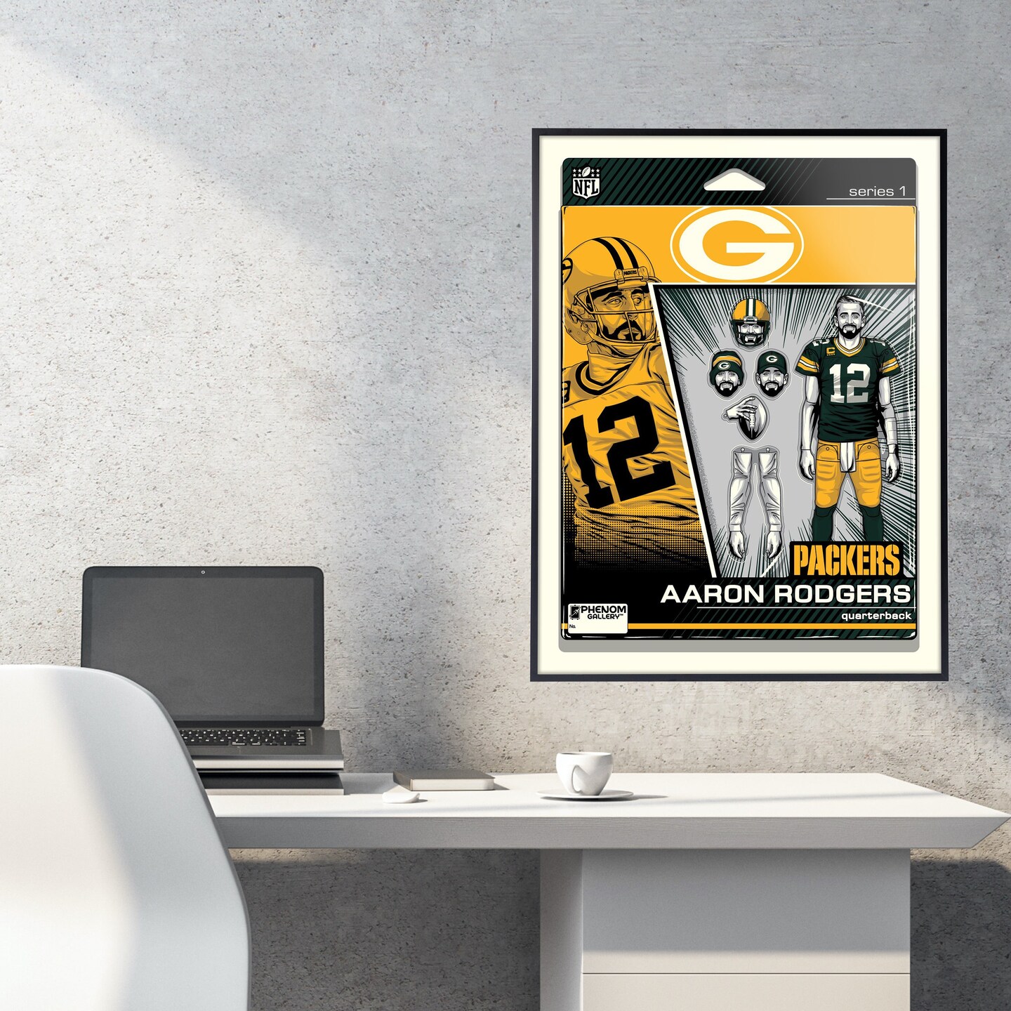 Phenom Gallery Green Bay Packers Aaron Rodgers Action Figure 18" x 24" Deluxe Framed Serigraph