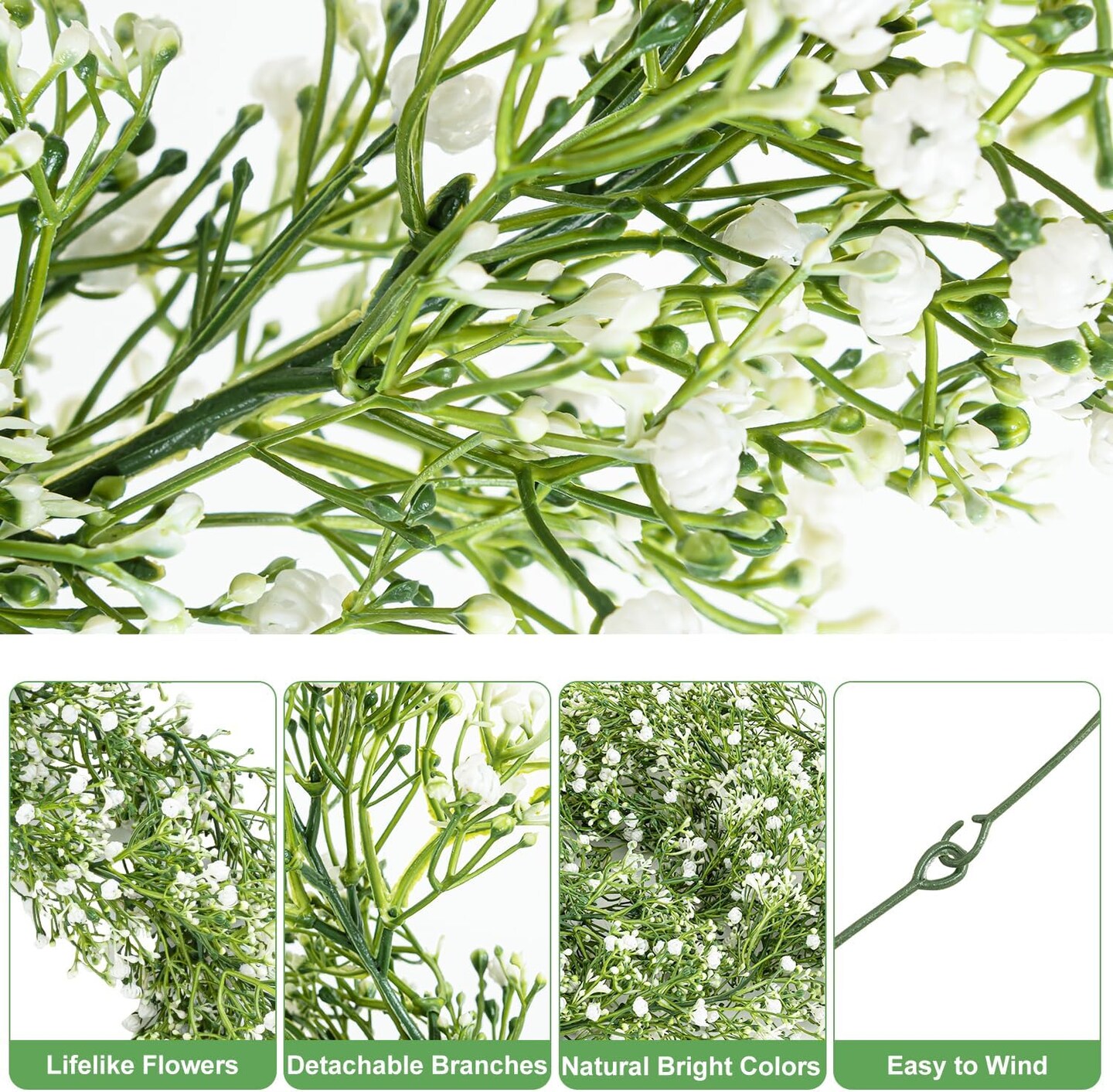 5.9ft Artificial Baby Breath Flower Vines,2 Pcs Real Touch Faux Hanging Baby Breath Garland,Fake Babys Breath Gypsophila for Wedding Arch Flowers