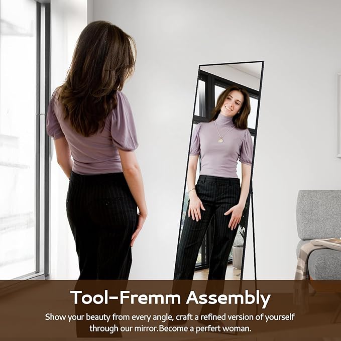 Full Length Mirrors 55"x15" Rectangle Mirror Black Mirror Full Body Mirror Black Vanity Wall Mirror Frosted Metal Frame Anti-Rust Tempered Glass Mirror for Bathroom Bedroom Entryway Living Room Décor