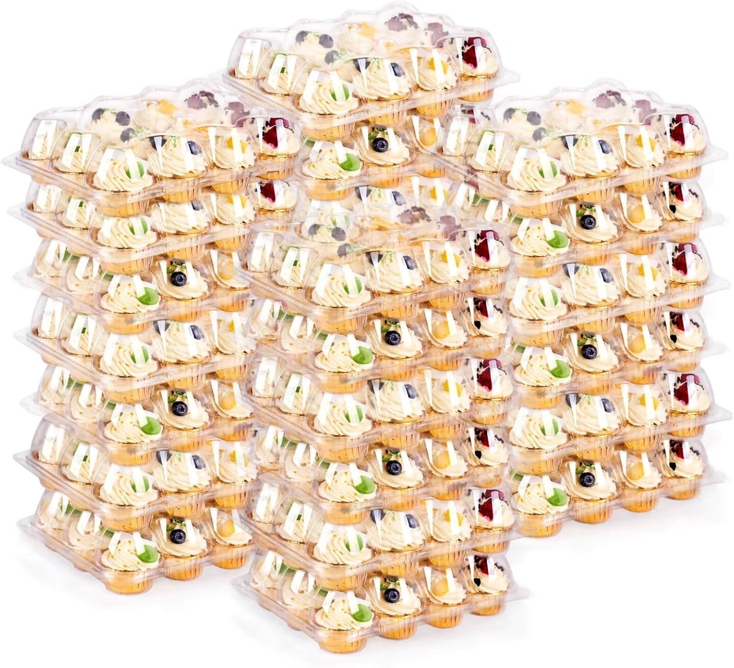 Cupcake Carrier 12 Pack*12 Sets, Stackable Plastic Cupcake Containers Boxes 12 Count, Clear Cupcake Holder with Detachable High Dome Lid, Disposable Cupcake Storage Containers Cupcake Trays