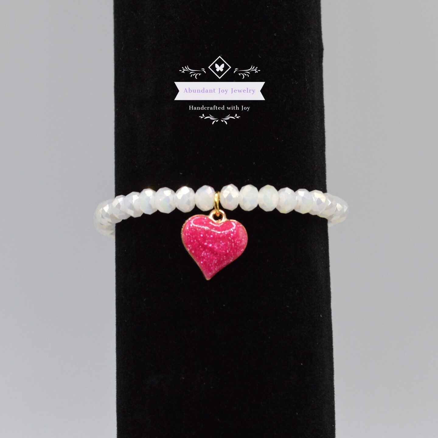 thumbnail image 2 of Jing Jewellery Sterling Silver 925 Beaded Stretch Bracelet With Heart Beads - Handmade, UK 2 of 3